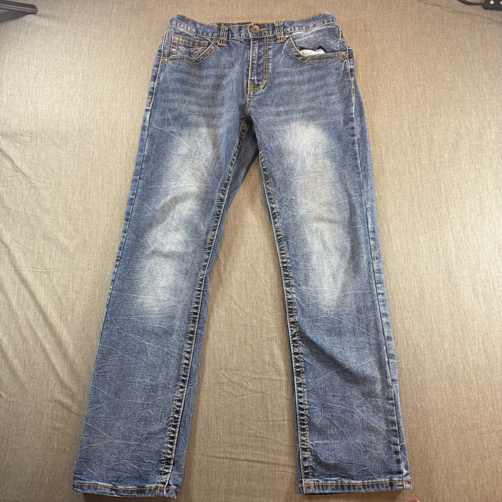 True Luck Jeans Mens 32x30 Blue Denim Pants Thick Stitch Cowboy Rodeo Ranchwear